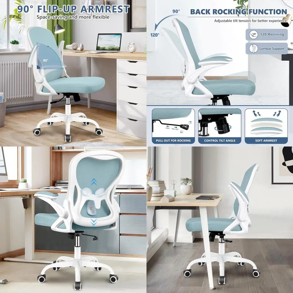

Adjustable Lumbar Support Ergonomic Office Chair with Flip-Up Armrests, Light Blue Swivel Desk Chair