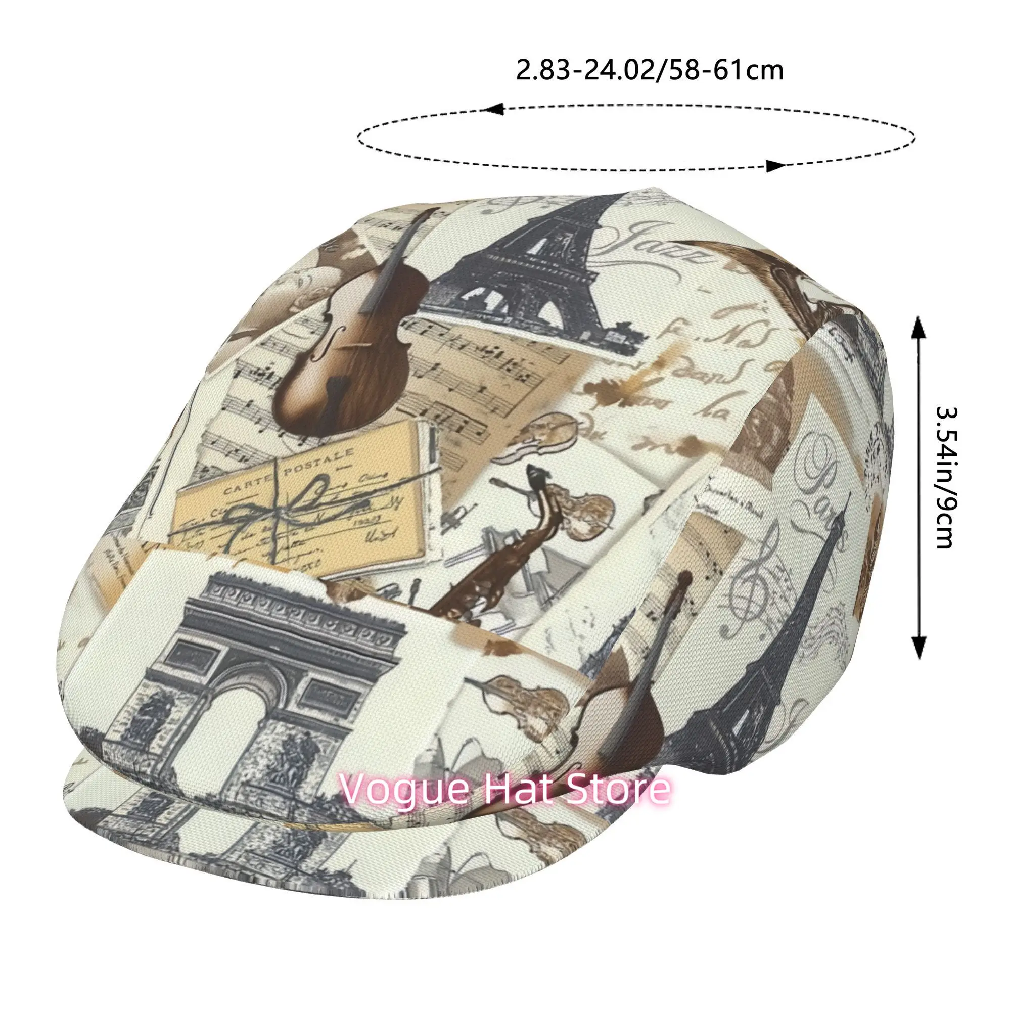 1pc Paris Music Mail Collection All-over printed beret,  newsboy cap, unisex, a must-have fashion accessory for outdoor leisure