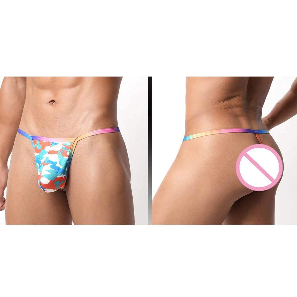 الرجال مثير g-سلسلة التمويه طباعة السروال الرجال شبكة T-الظهر منخفضة الارتفاع مثلي الجنس سيسي الحقيبة المثيرة الملابس الداخلية منخفضة الارتفاع ملخصات سيور #6
