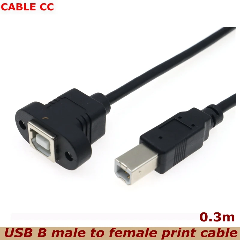 1PCS/LOT USB 2.0 Type B Male to Type B Female Printer Scanner Extension Cable with Panel Mount 23mm Hole Pitch Screw Holes