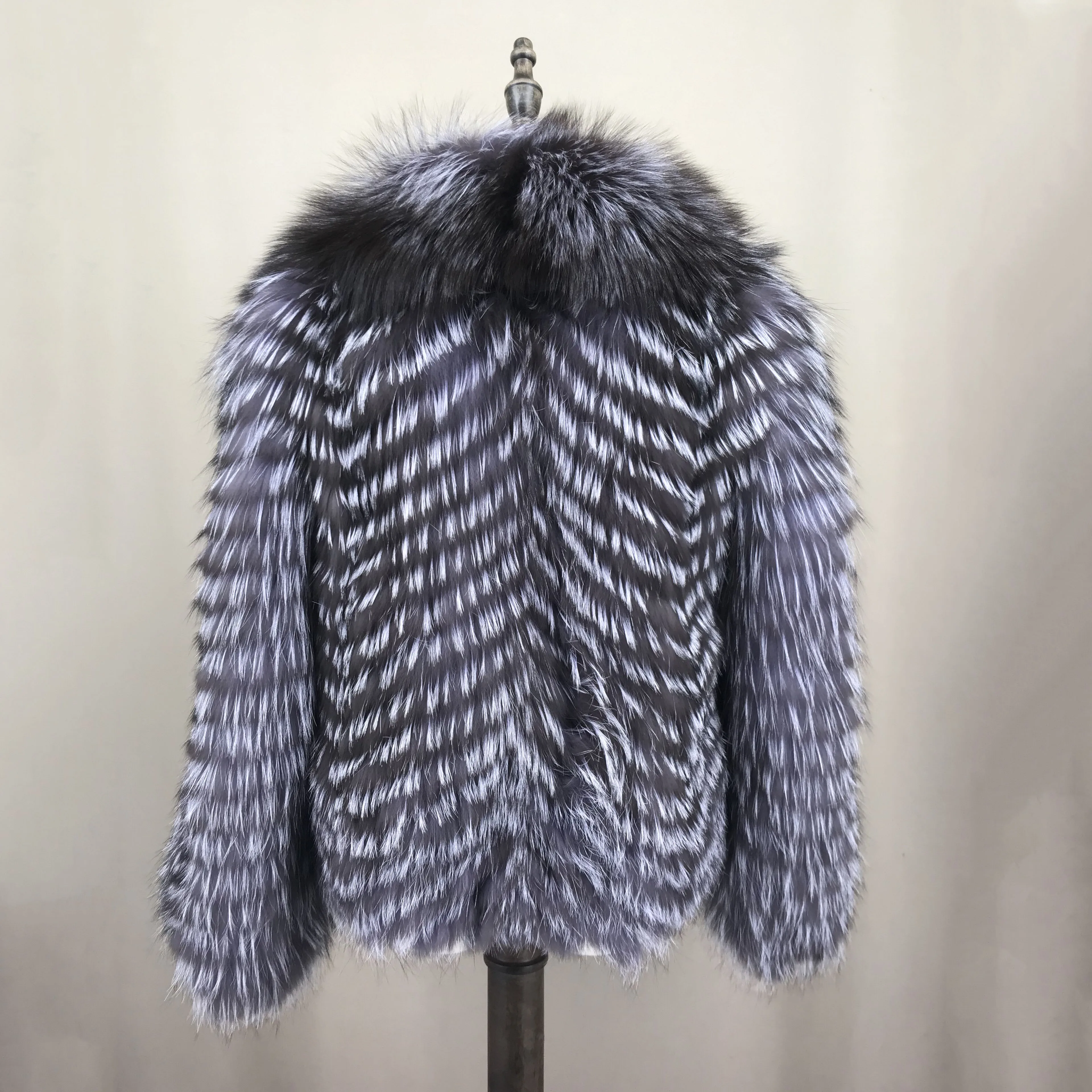 real natural fox fur coat stripe woman multicolor elegant luxrious silver fox blue gold color  2023 autumn winter B230601