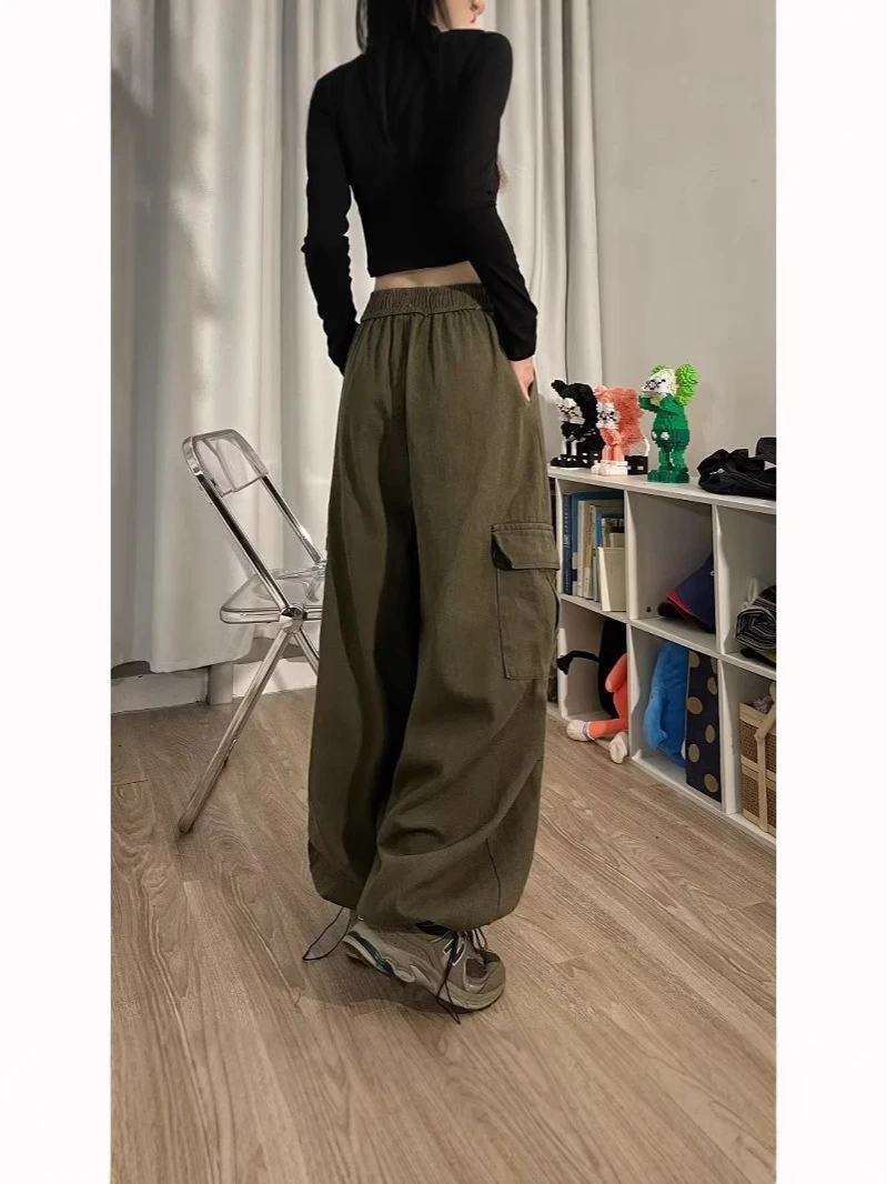 السراويل البضائع النسائية البحرية الخريف النايلون Bootcut الشارع الشهير ترهل المرقعة غسلها منفعل متعددة جيوب الحضرية العصرية اليومية شيك Y2k