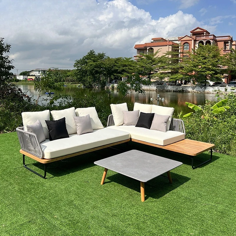 Outdoor furniture courtyard rooftop solid wood tables and chairs, villa rope stool leisure waterproof and moisture-proof teak