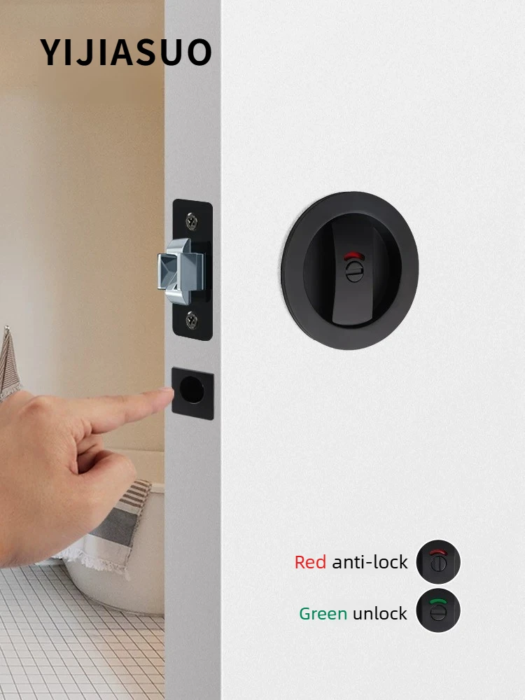 Side Mount Pocket Sliding Wooden Door Hook Lock, Double Sided Concealed Flush Pull Handle for Bedroom Bathroom Sliding Door