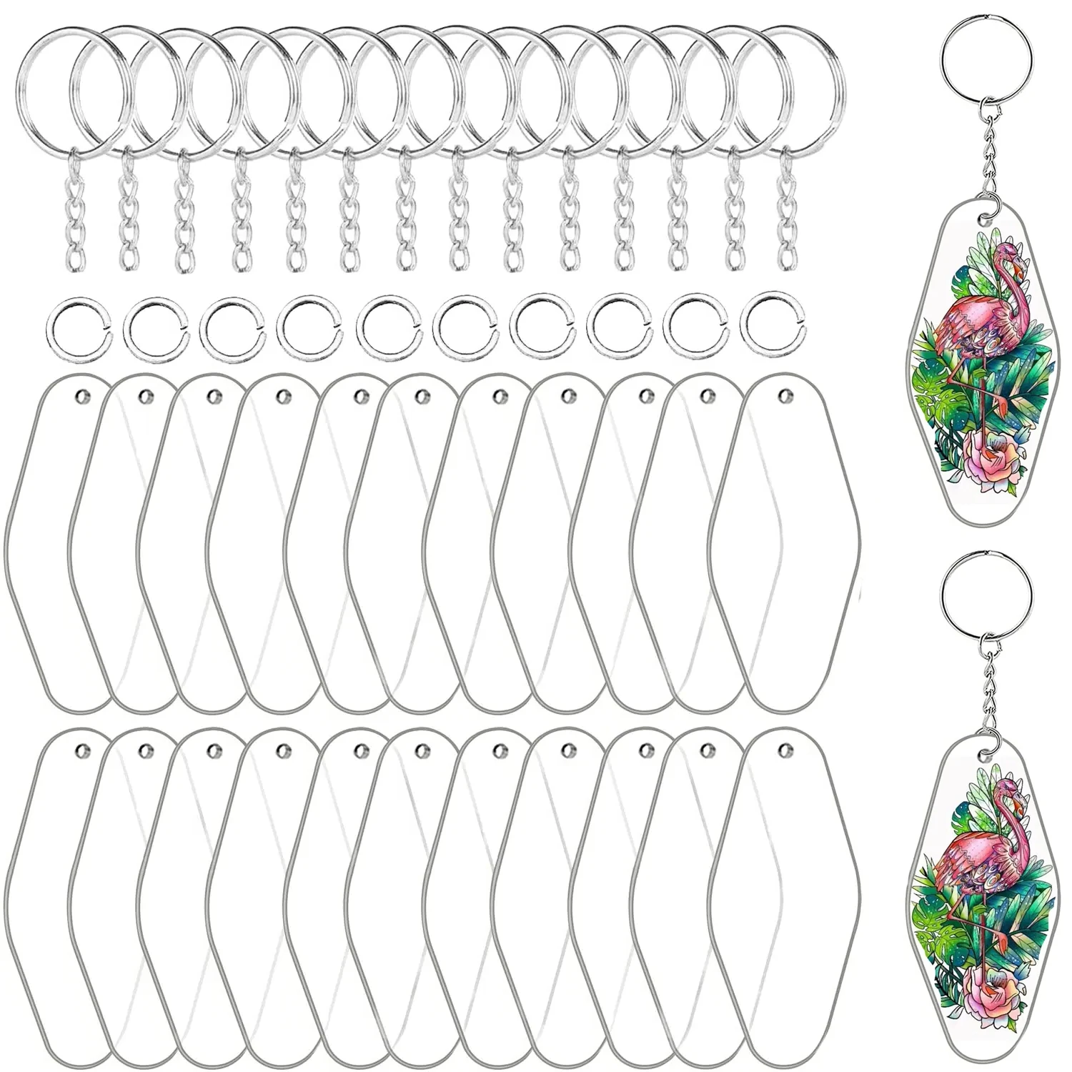 

90Pcs/Set Acrylic Blanks Key Tags Kit DIY Keychain Making Retro Acrylic Board Vinyl Ornament Blanks Keychain