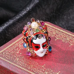 Chinese Style Beijing Opera Mask Adjustable Creative Funny Finger Ring Unique Ring for Men Women Wedding Ring Party Jewelry