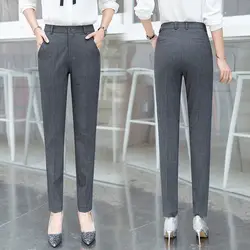 Simplicity Office Lady Summer Suit Pants Thin Women Solid Pockets Zipper High Waist Fashion Slim Straight Ankle Length Trousers