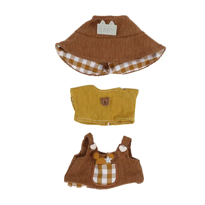 Mini boneca de pelúcia saia roupa universal 17cm pingente boneca de pelúcia conjunto de roupas macacão superior conjunto acessórios de roupas