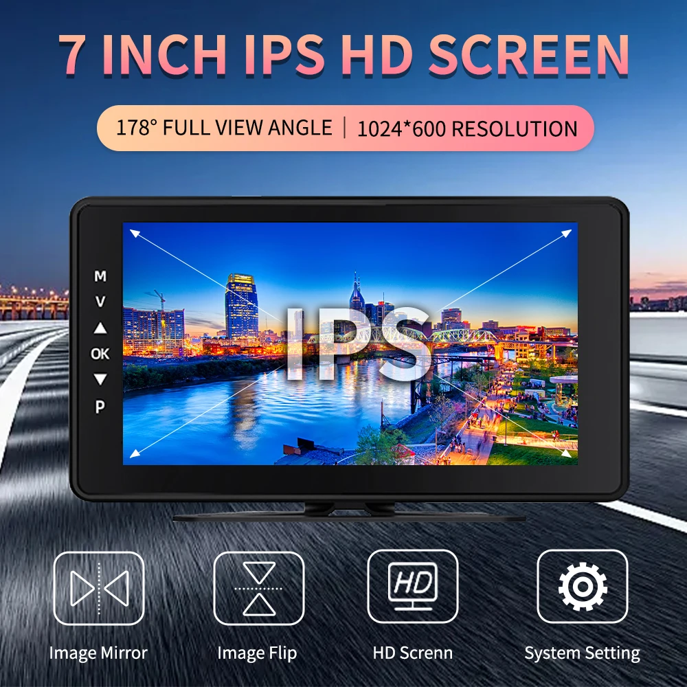 7'' Screen Car/RV/Bus/Truck AHD Monitor System Vehicle HD Night Vision Adaptive AHD/TVI/CVBS