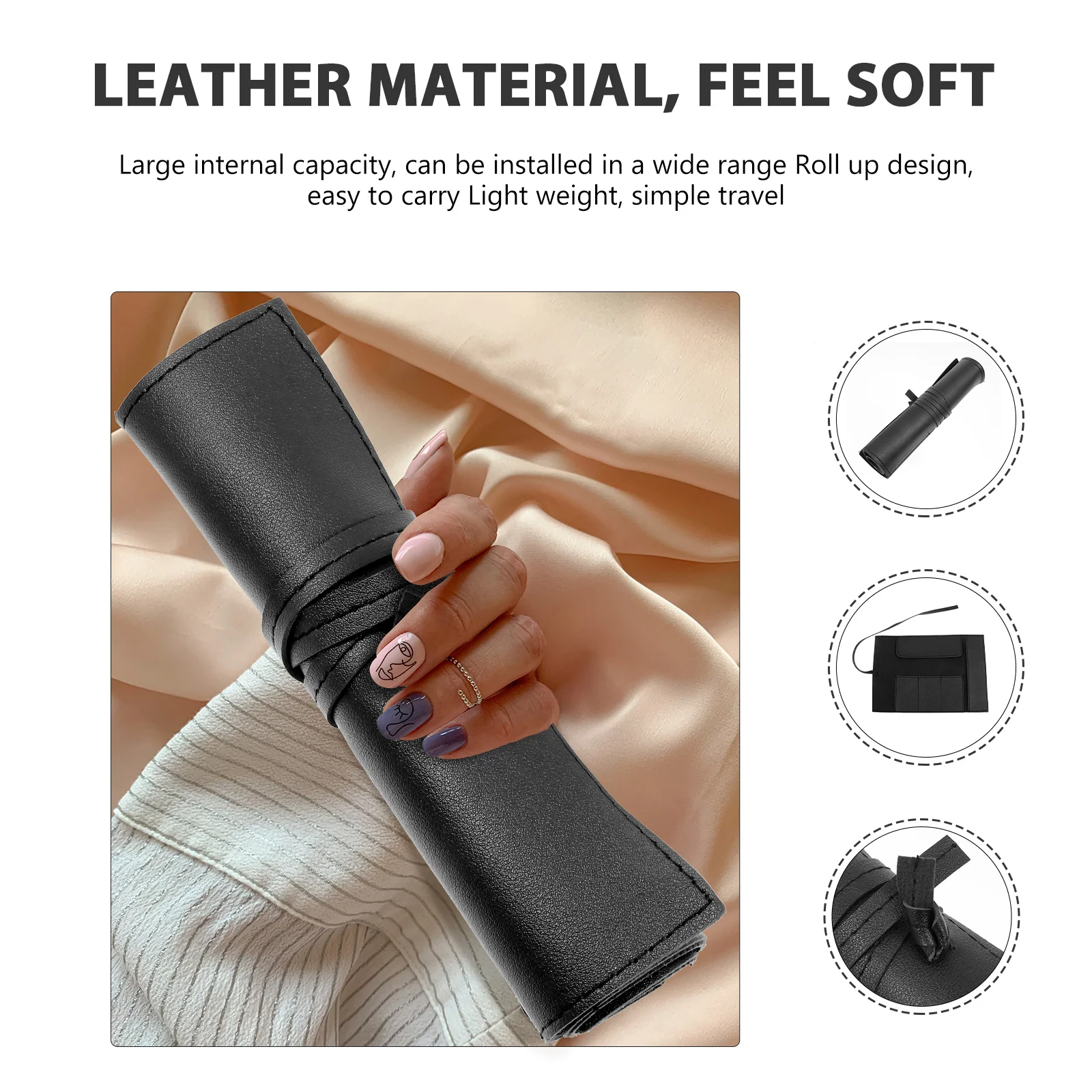 

PU Portable Pen Organizer Multifunctional Pencil Case Large Capacity Stationery Holder Makeup Brush Storage Bag for Painting