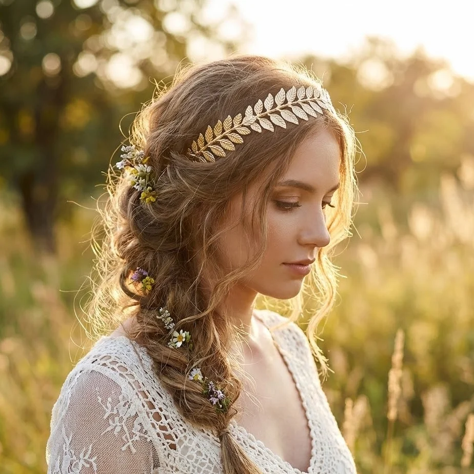 Tiara de Diosa Griega con Hojas Doradas, Corona Nupcial, Diadema Barroca con Ramas de Olivo, Corona de Laurel Romana, Accesorios para el Cabello para Mujer