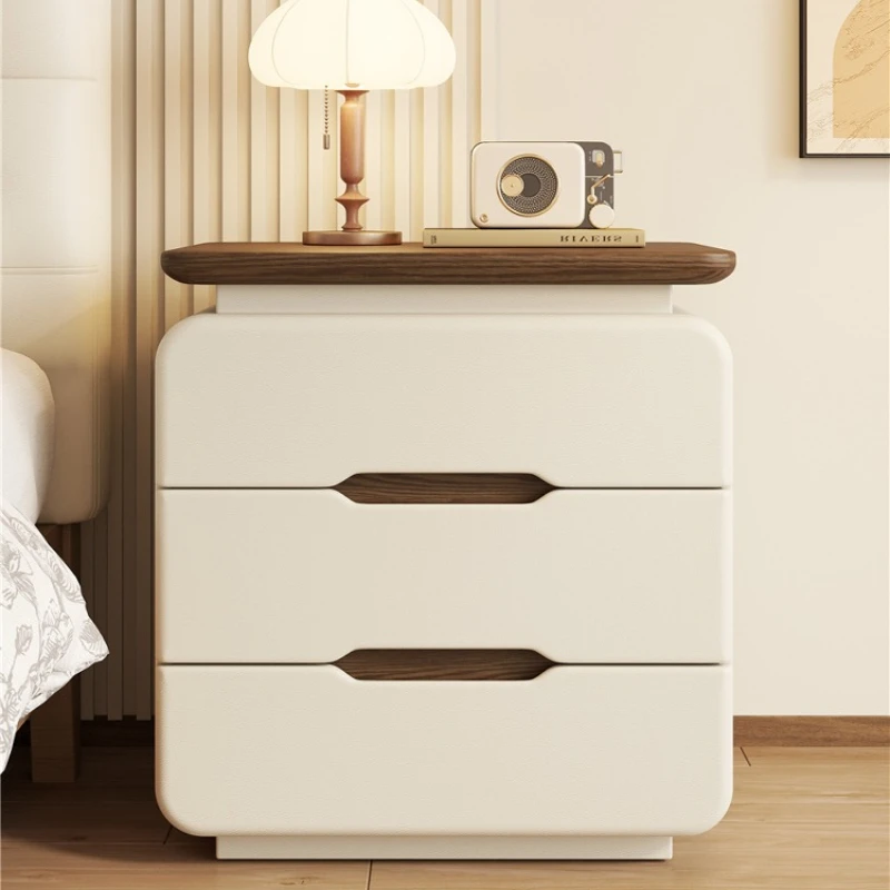 

Solid wood three pumping bedside table Internet celebrity light luxury high sense simple modern cream antique floor bedroom