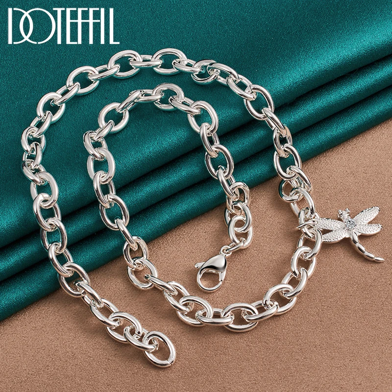 DOTEFFIL 925 Sterling Silver AAA Zircon Dragonfly Pendant 18 Inch Chain Necklace For Women Wedding Engagement Fashion Jewelry image 2