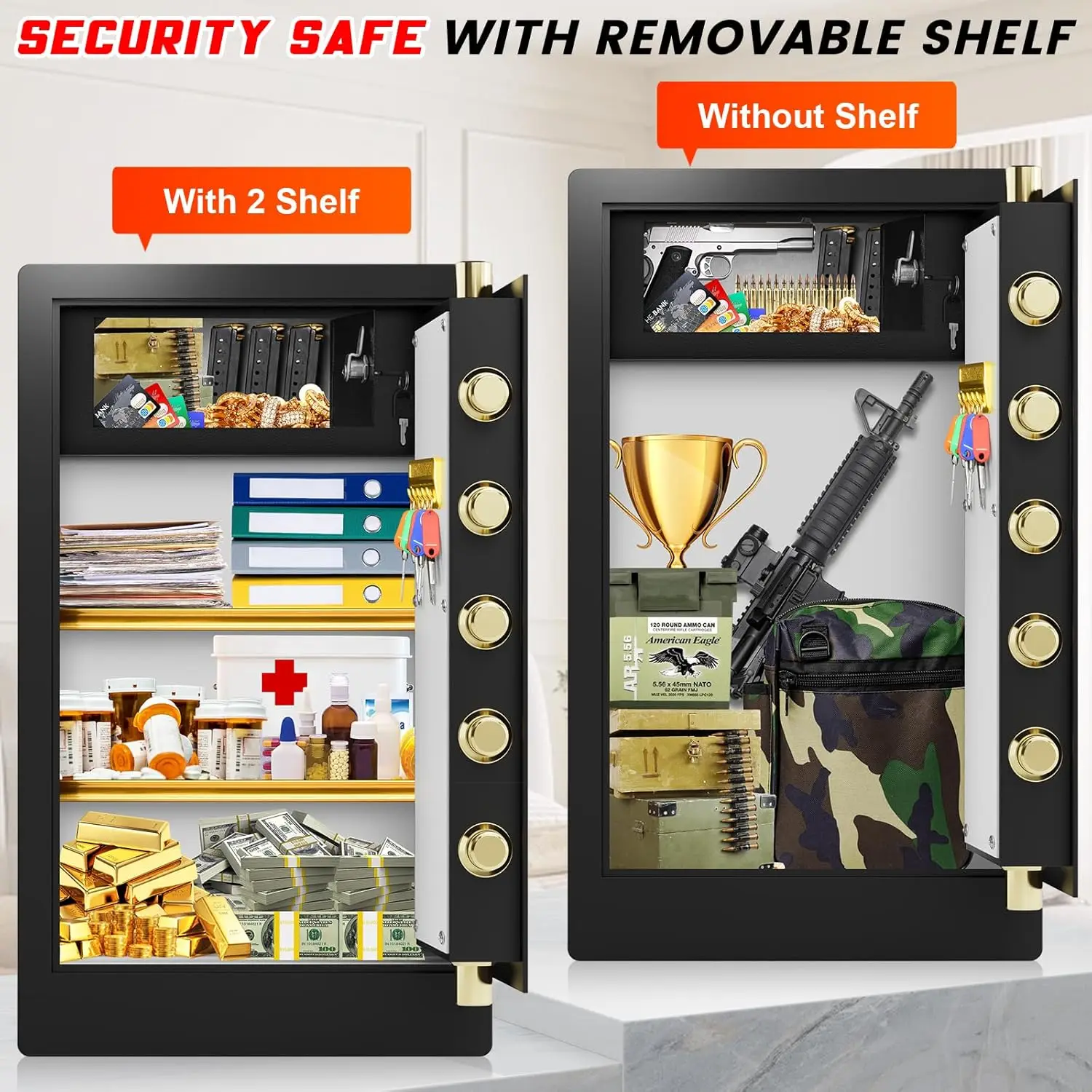 Super Large Steel Security Home Safe Box With Fireproof Waterproof Bag, Heavy Duty Document Safes With Programmable Keypad Key