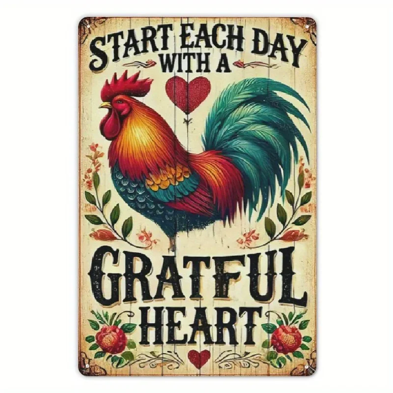 Retro Metal Sign With Words Grateful Heart Every Day Wall Art For Garage Club Patio Farmhouse Holiday Decoration Gift