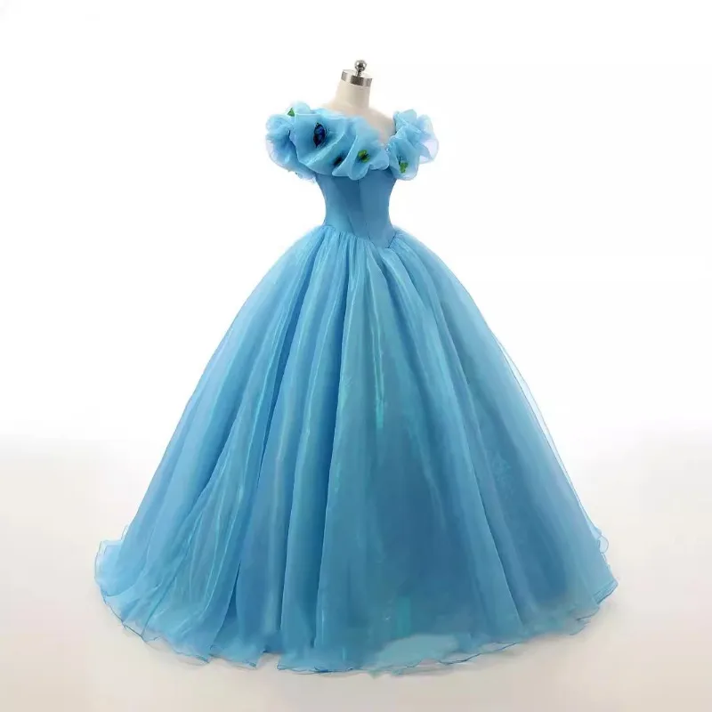 Vestido de noite azul 2025 novo estilo qi di tamanho grande comércio exterior exportação vestido de casamento saia pong moda princesa saia