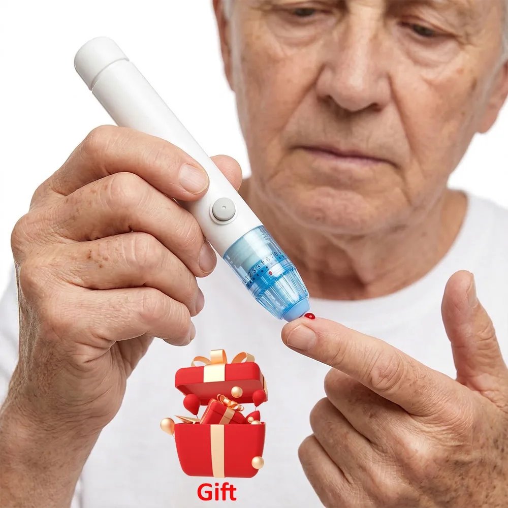 Painless Vacuum Lancing Device for Diabetes Testing - No Pain Blood Glucose & Ketone Home Tests with 10 Free Lancets Included