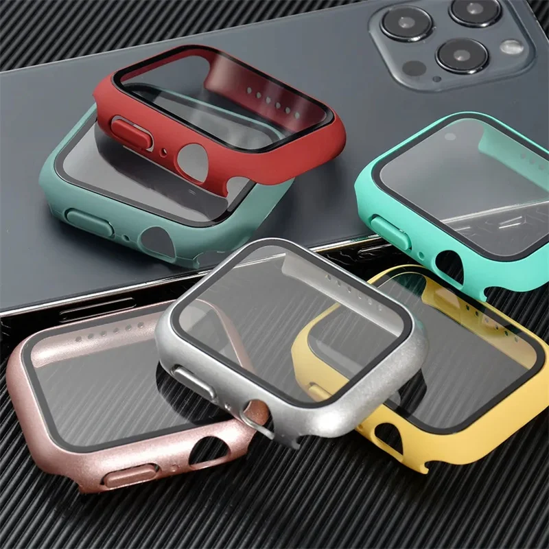 Glass+Case For Apple Watch 44mm 40mm 41mm 38MM 42mm 45mm Screen Protector Protective Cover Apple Watch 10 46mm 8 7 9 6 SE 5 4 3