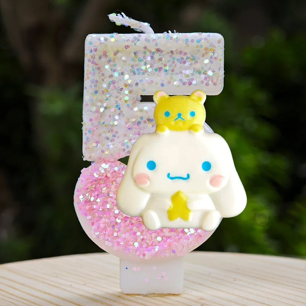 Kawaii Cinnamoroll Cartoon-Themen Glitzerkerze Kinder Geburtstagskerze Dekorationen Tortendekoration Baby-Shower Party-Zubehör – Detail 7