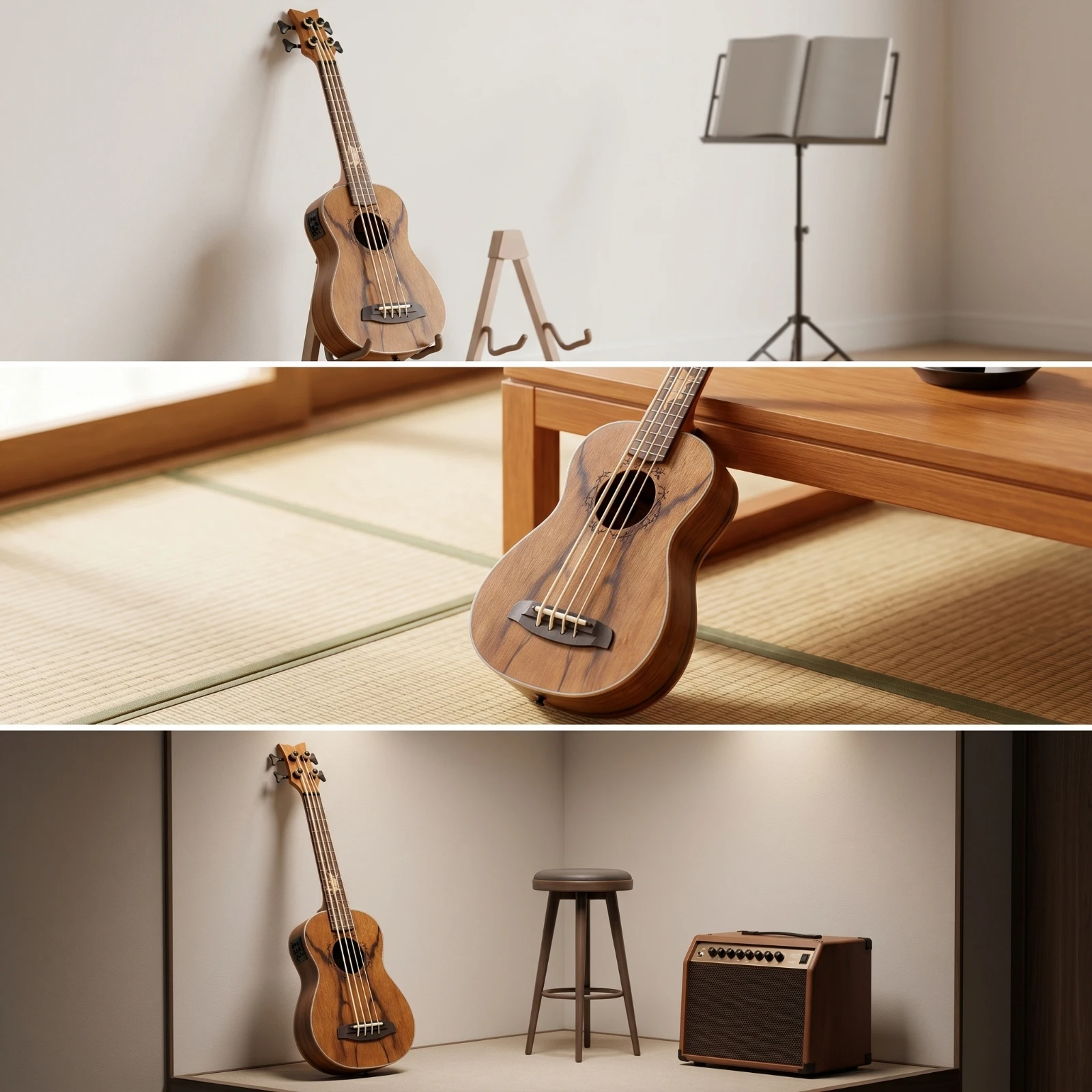 Ukulele Bass with Slotted Headstock Matte Bass Ukulele Instrument Beginner-Friendly Lightweight for Students, Practice, Travel