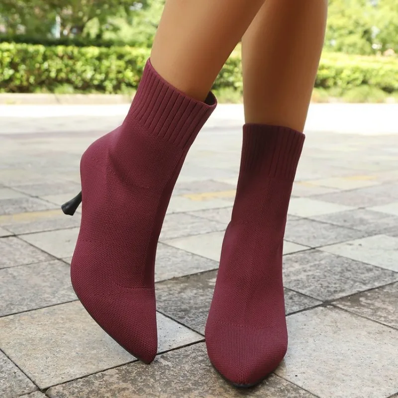2025 High Quality Women's Shoes Ankle Women's Boots Fashion Slip on Modern Boots Women Sexy Pointed Toe Socks Bootszapatos Mujer