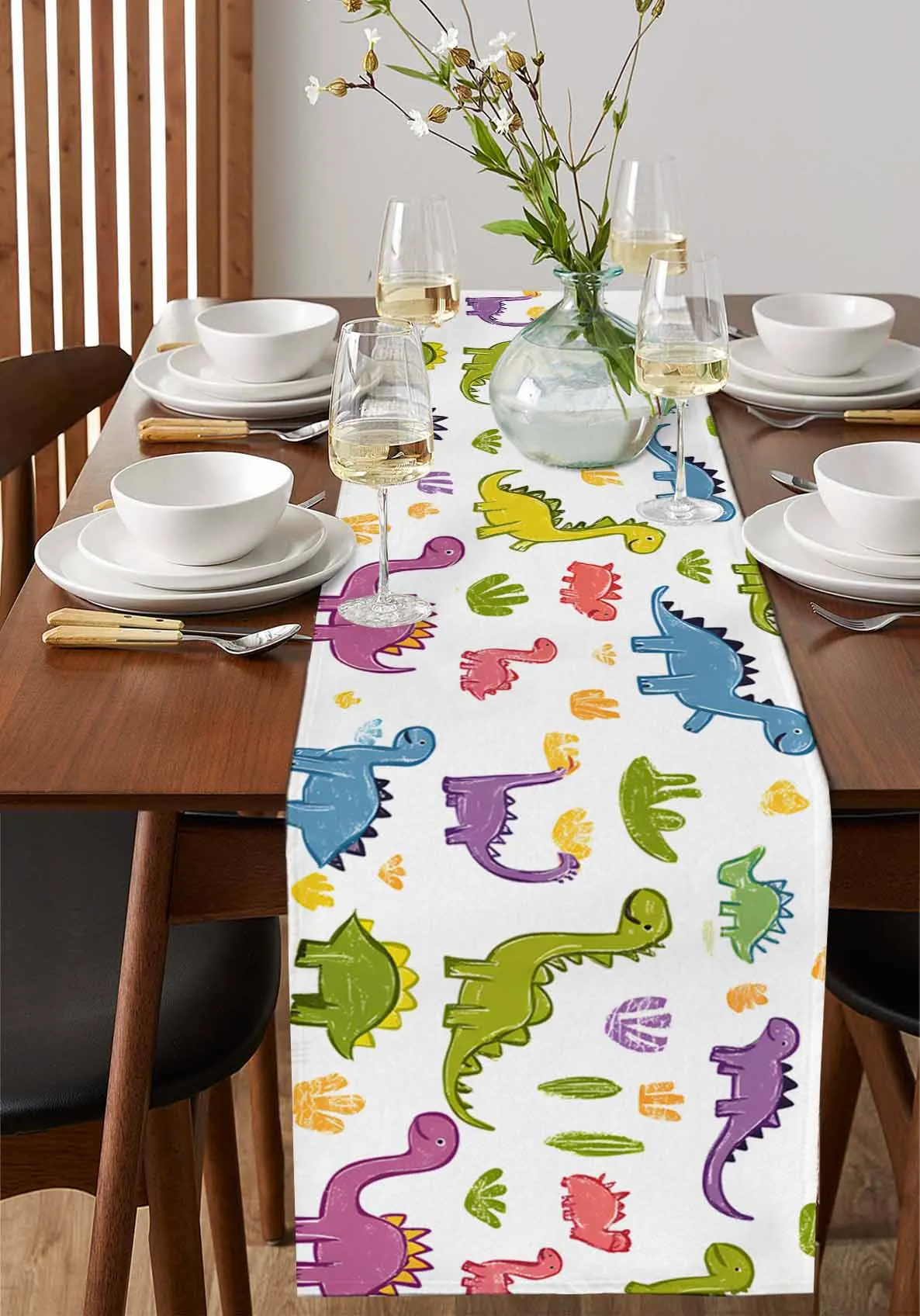 

Cute Cartoon Style Dinosaur Table Runner Wedding Decor Table Runner Holiday Dining Table Decor Linen Tablecloth