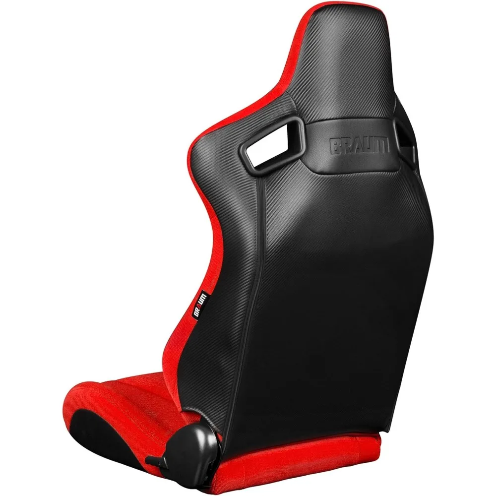BRAUM Elite Series Racing Seats – Red Fabric with Black Stitching – Reclining Seat Set with Carbon Fiber Backing – Set of 2 (BRR