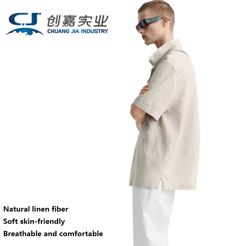 

Linen Spring and Summer Men's Short-sleeved Shirt Lapel Temperament Simple Youth Trend White Shirt Business Casual Light Luxury
