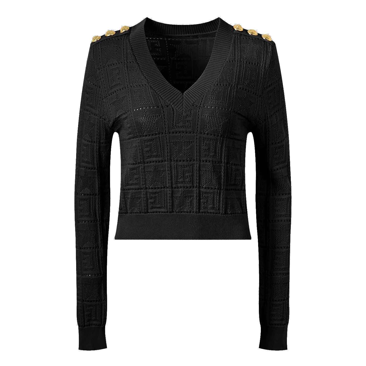 High-End Parisian Design Star Embroidery Hollow Metal oulder Bule Decorative V-Ne Versatile Knitted Top Women's Faion