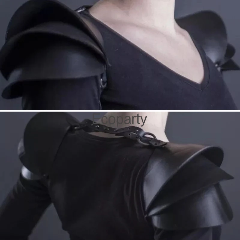 New Medieval Gothic Shoulder Armor For Men Women Viking Warrior Knight Cosplay Costume Black Pu Leather Harness Armour Cape