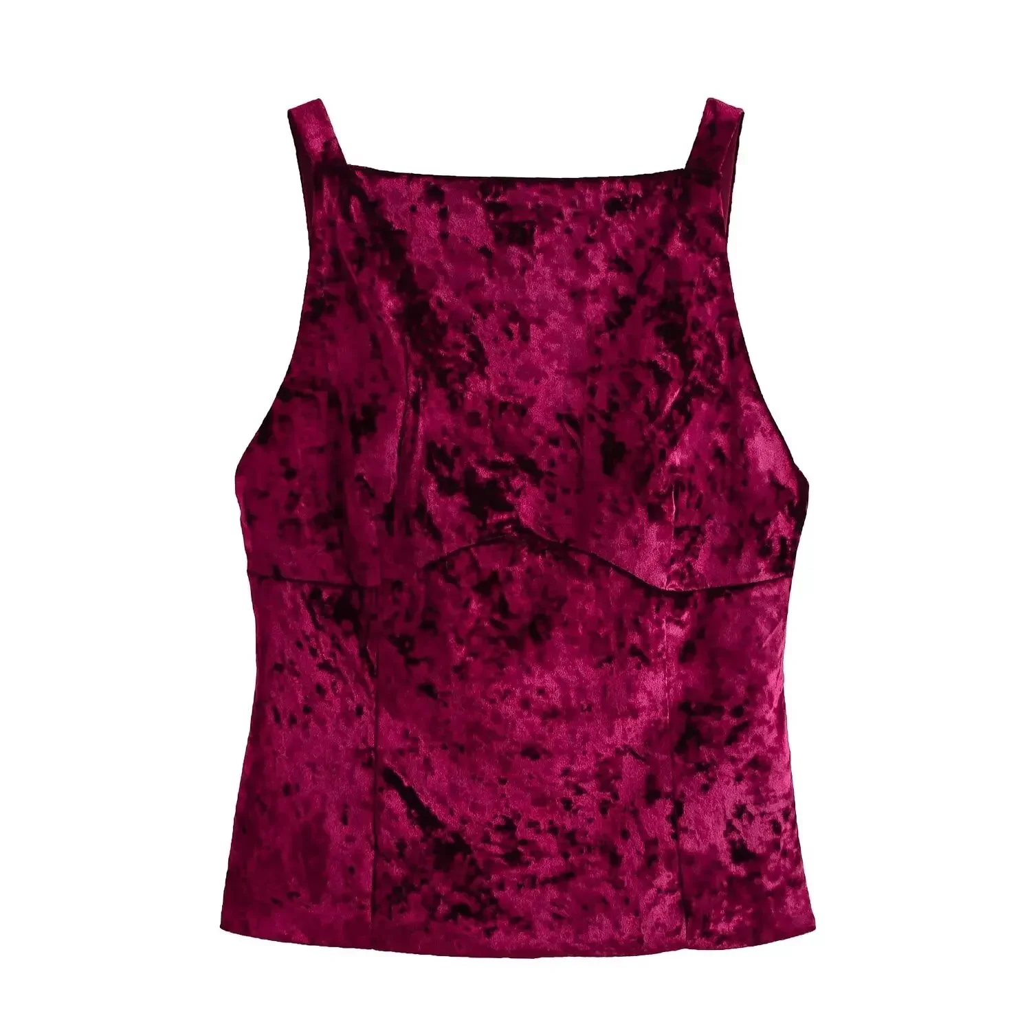 Spring and Autumn Simple Pleated Velvet Hanging Neck Collar Sexy Backless Sleeveless Tank Tops Woman