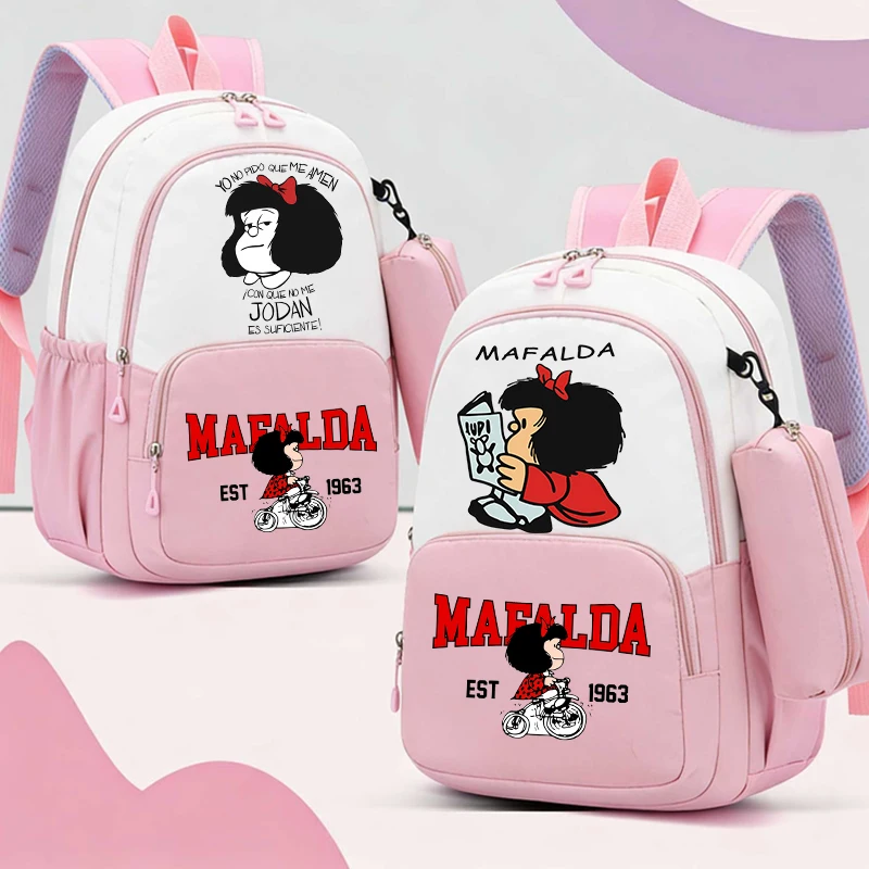 2 pçs mafalda mochila caso de lápis para menina estudante adolescente bookbags das mulheres dos homens mochila de viagem mochila escolar presente