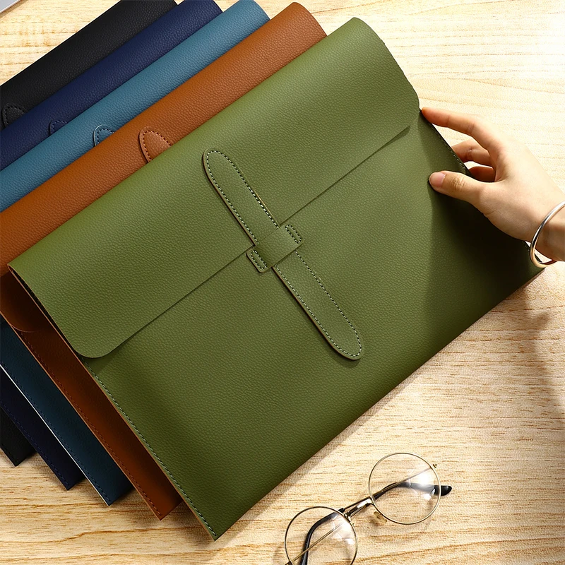 

A4 Thick Pu Leather Document Bag A4 Folder File Bag Waterproof Business Information Bag School Office Supplies Storage Bag New