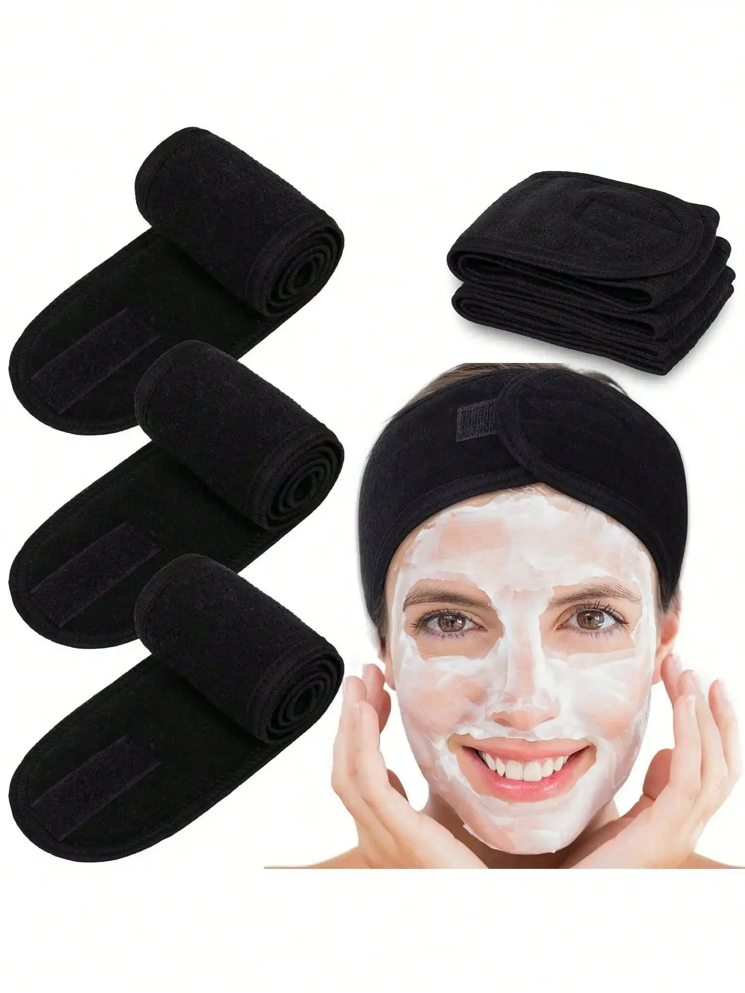 

3pcs Adjustable Spa Facial Care Headband For Women Soft Towel Hair Accessory