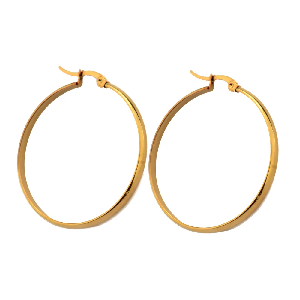 BTEN Stainless Steel Hoop Earrings For Women Round Circle Hoop Earring Pop Fashion Ear Piercing Jewelry Black/Silver Color
