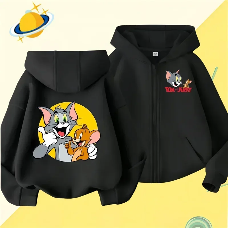 Cat and Mouse kids zipper hoodie cartoon print Autumn/Winter long-sleeved hooded sweatshirt casual top for boys and girls