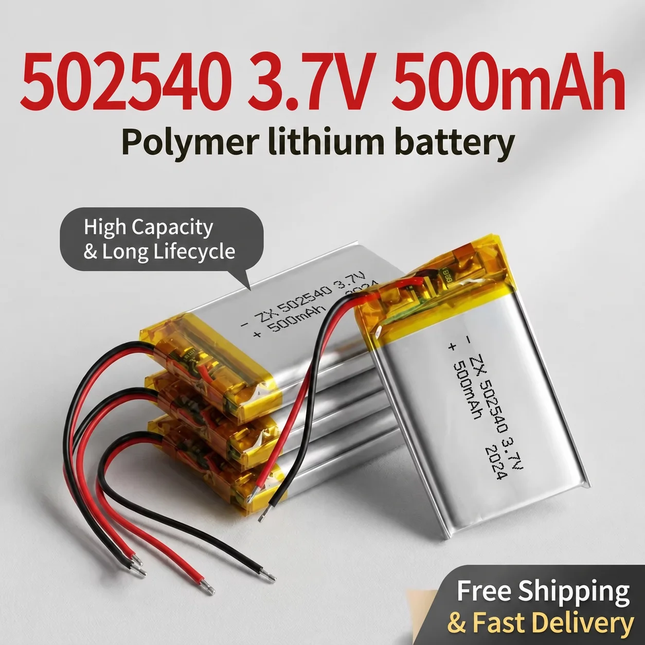 502540 3.7V 500mAh LiPo Battery Rechargeable Lithium Polymer Cells for Bluetooth Speaker GPS DVD Recorder 052540
