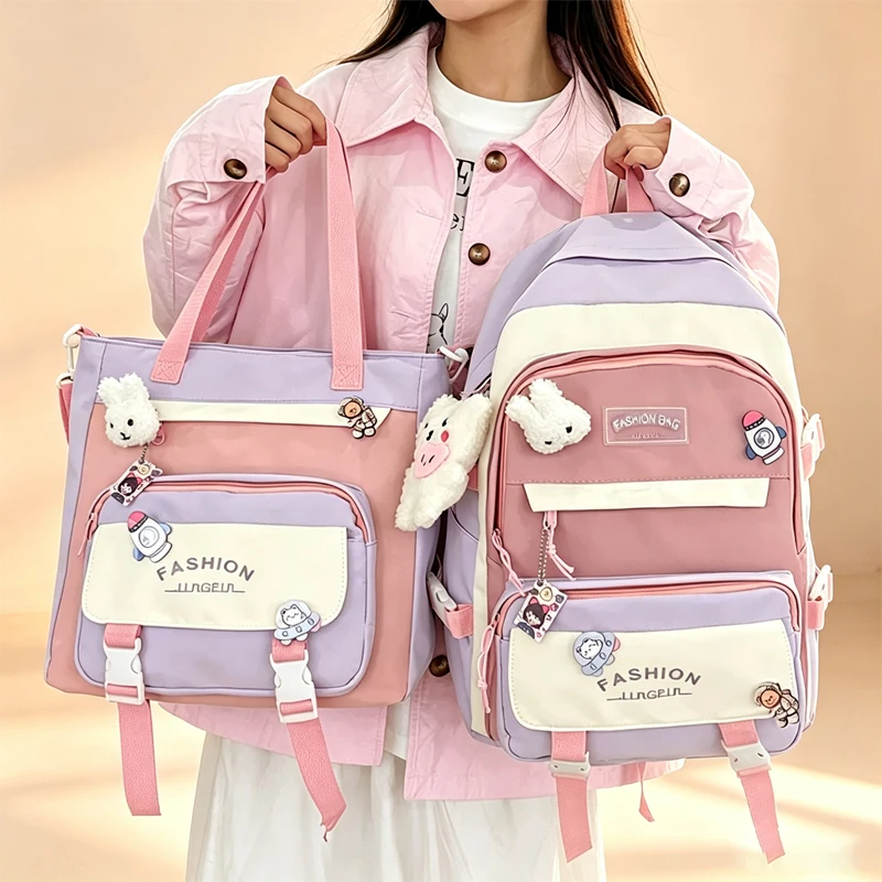 Large Capacity School Bag Set for Girls Grades 3 to 6 Summer Tutoring Double Shoulder Bag Primary And Junior High School Back...