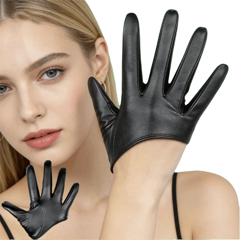 Personality Fingerless Half-palm Gloves PU Leather Solid Color Five Finger Mittens Hip Pop Y2K Patent Leather Gloves Girls