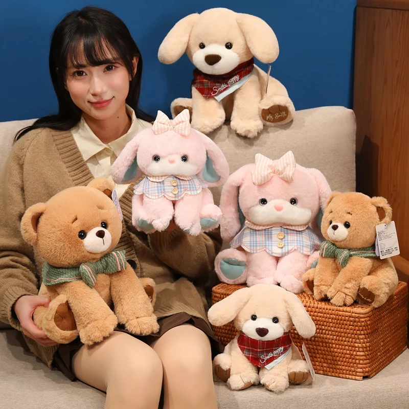 Fluffly Soft Bunny Bears Plush Toys Kawaii Stuffed Animals Cute Puppy Dolls Babys Accompany Sleeping Pillow for Girls Gifts