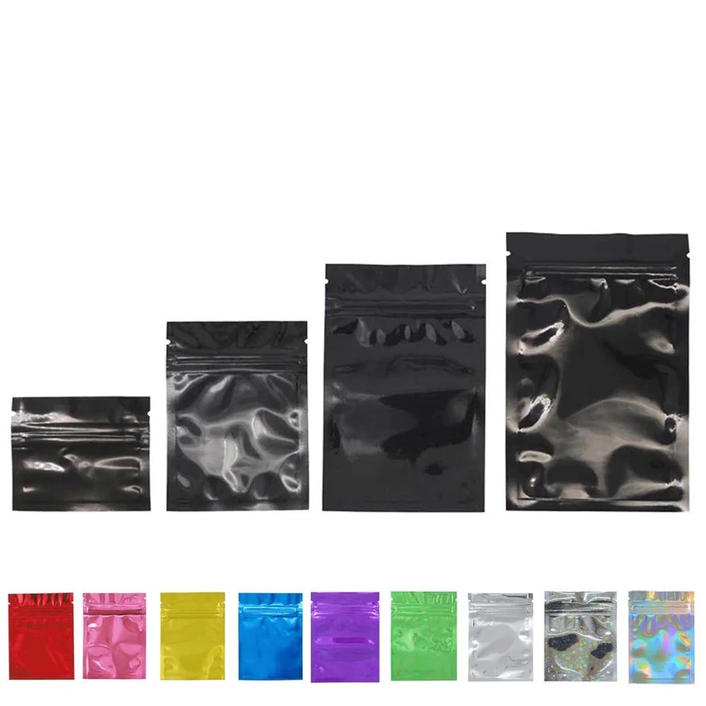 100Pcs Glossy Aluminum Foil Zip Lock Bag Self Seal Reclosable Tear Notch Food Snack Tea Coffee Storage Packaging Pouches