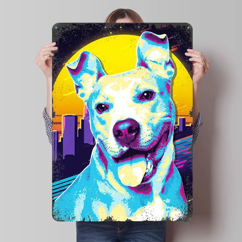 Retro Dog Portrait Poster Customized Wall Art Vintage Metal Signs Retro Tin Plaque for Man Cave House Decor Gamer Decoration