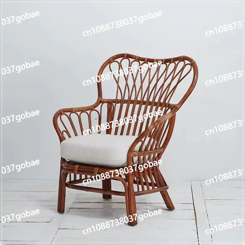 Real Rattan Rattan Chair Retro Rattan Recliner Balcony Living Room Courtyard Leisure Chair Home Couch