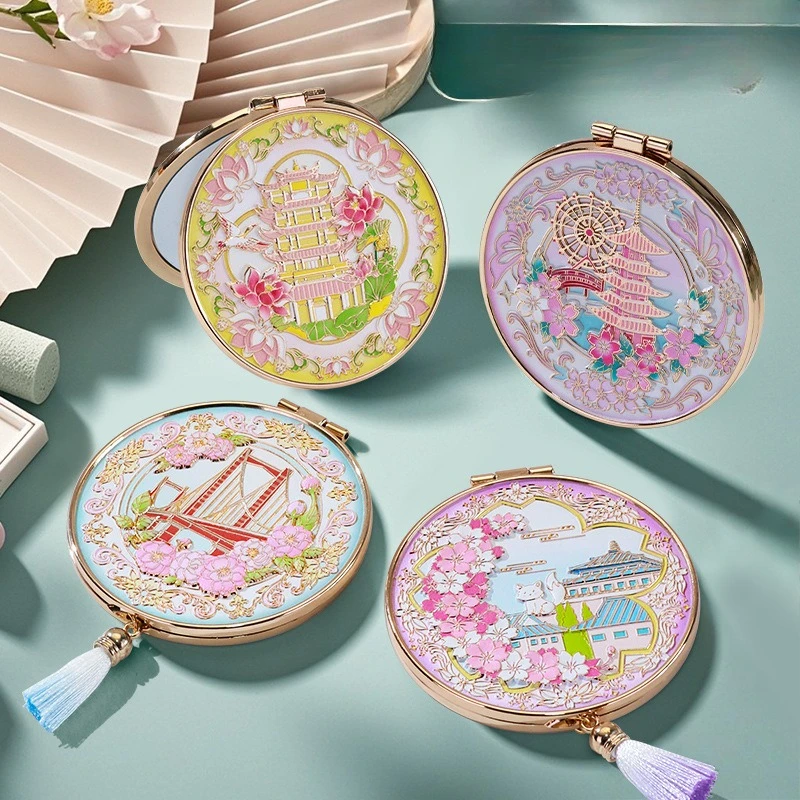 

Metal High-end Fashion Trend Makeup Mirror Chinese Style Portable Portable Mirror Foldable Handheld Makeup Mirror