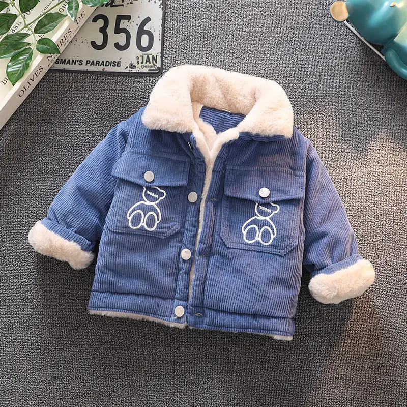 

Kids Boy Jacket Thickened and Velvet Corduroy Cotton Jacket Autumn and Winter Children's Baby Warm Jacket Boy's Padded Coat