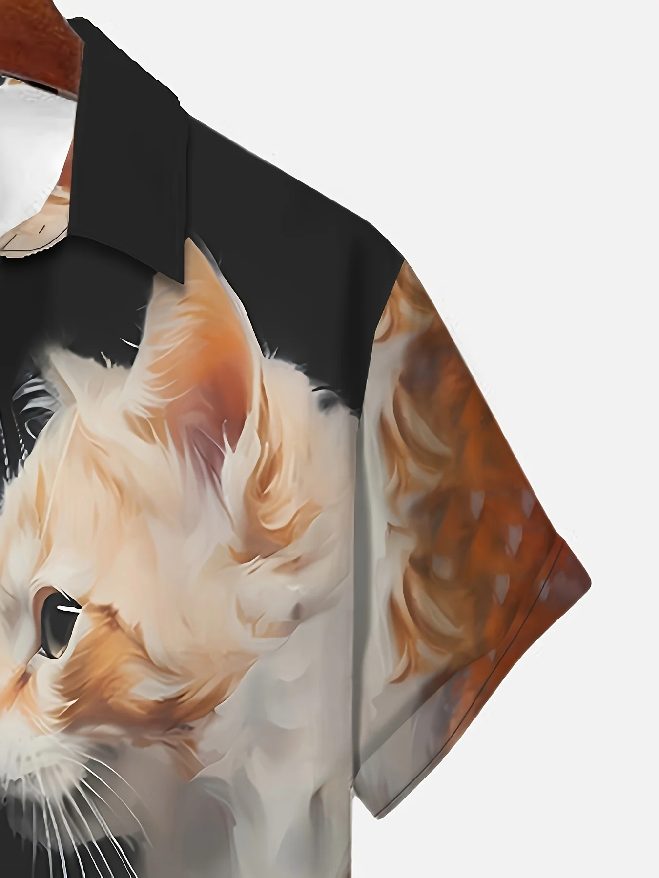 Camisa de lapela manga curta masculina com estampa para gato 3D, camisa casual de botões, roupa diária de verão e tops de resort