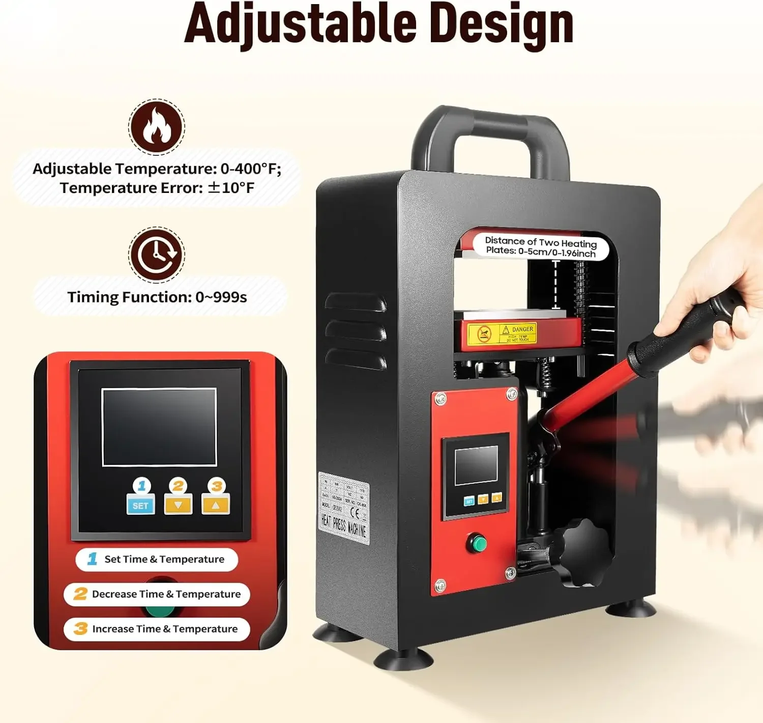 Pressa di calore idraulica da 5 tonnellate 110V 900W Pressa di riscaldamento a piastre doppie Display digitale per piastre di pressa di calore da 2,4 * 4,7 pollici