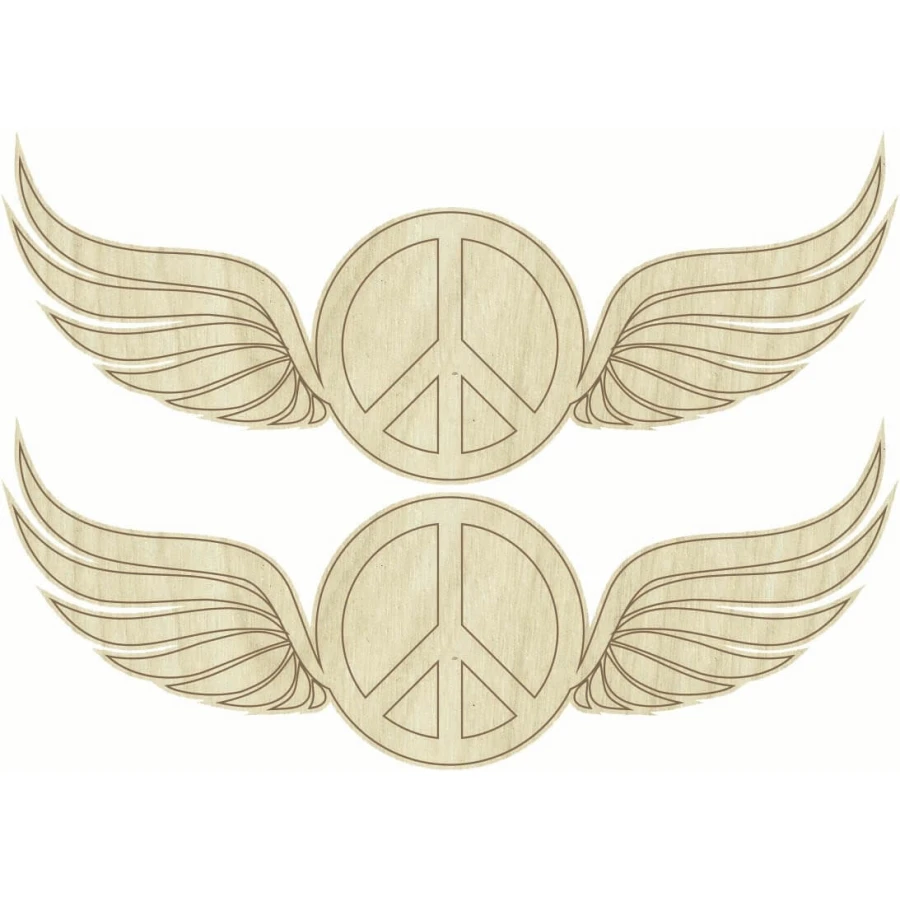 KD281 Peace Symbol and Wings Wood Package Ornament, Hobby Wood Ornament