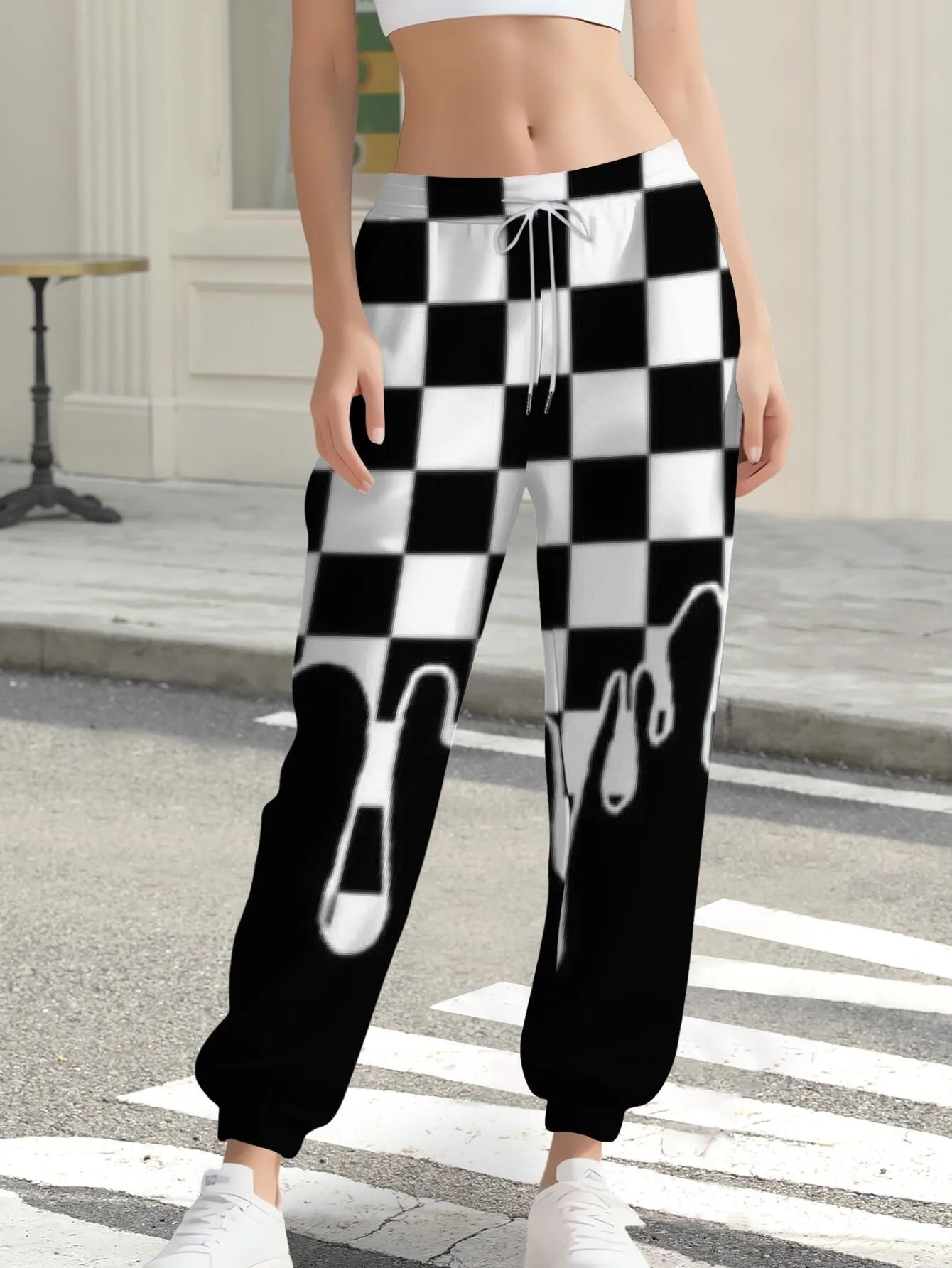 2026 Autumn and Winter New Women's Pants Street Fashion Casual Comfortable Versatile 3D Checkered Pattern Print