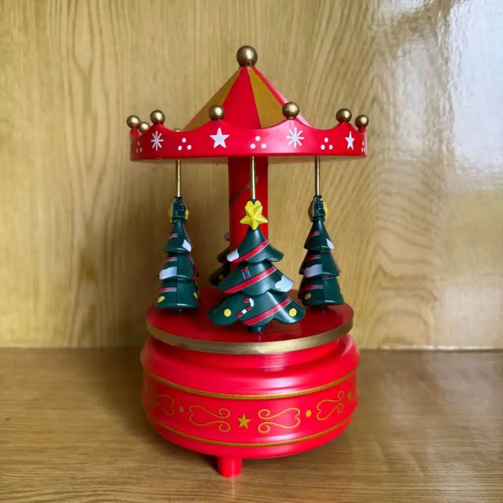 Vintage Carousel Music Box Merry Go Round Wood Musical Craft Birthday Cake Topper European Style Home Ornament Xmas Present